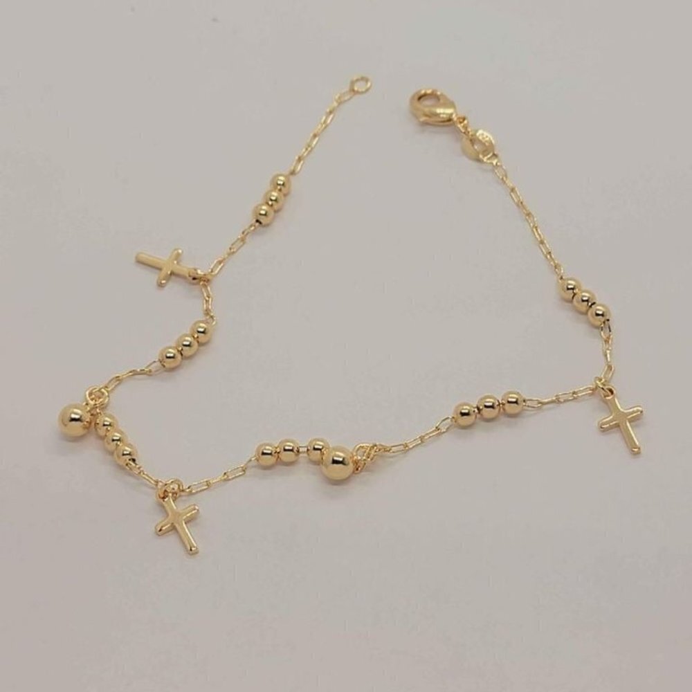 Brand New Brazilian 18k Gold Filled Beaded Cross Anklet